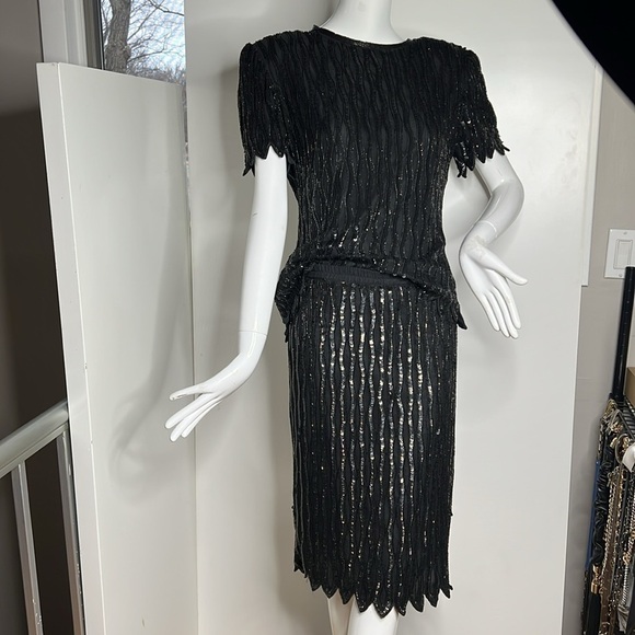 Stenay Sz 8 Two Piece Black Fully Beaded Skirt and T-shirt Set - Picture 2 of 9
